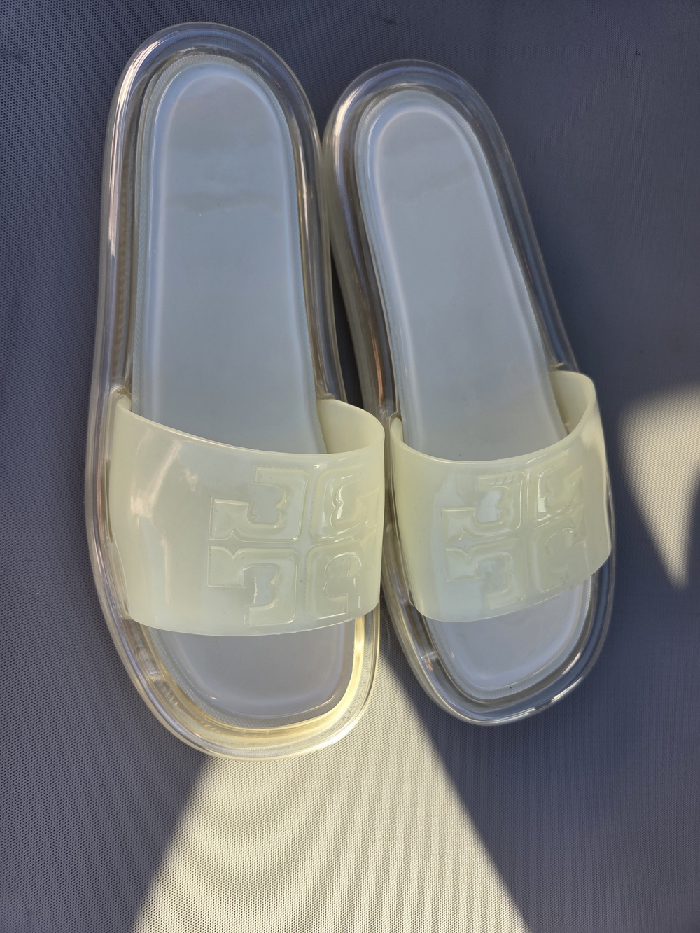 Clear Jelly Slide Sandals with Cream Strap - Women